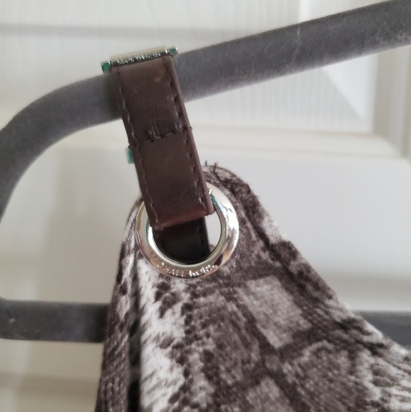 MICHAEL MICHAEL KORS Brown Snake Print Cold Shoulder 3/4 Ruched Sleeves size L - Picture 9 of 12